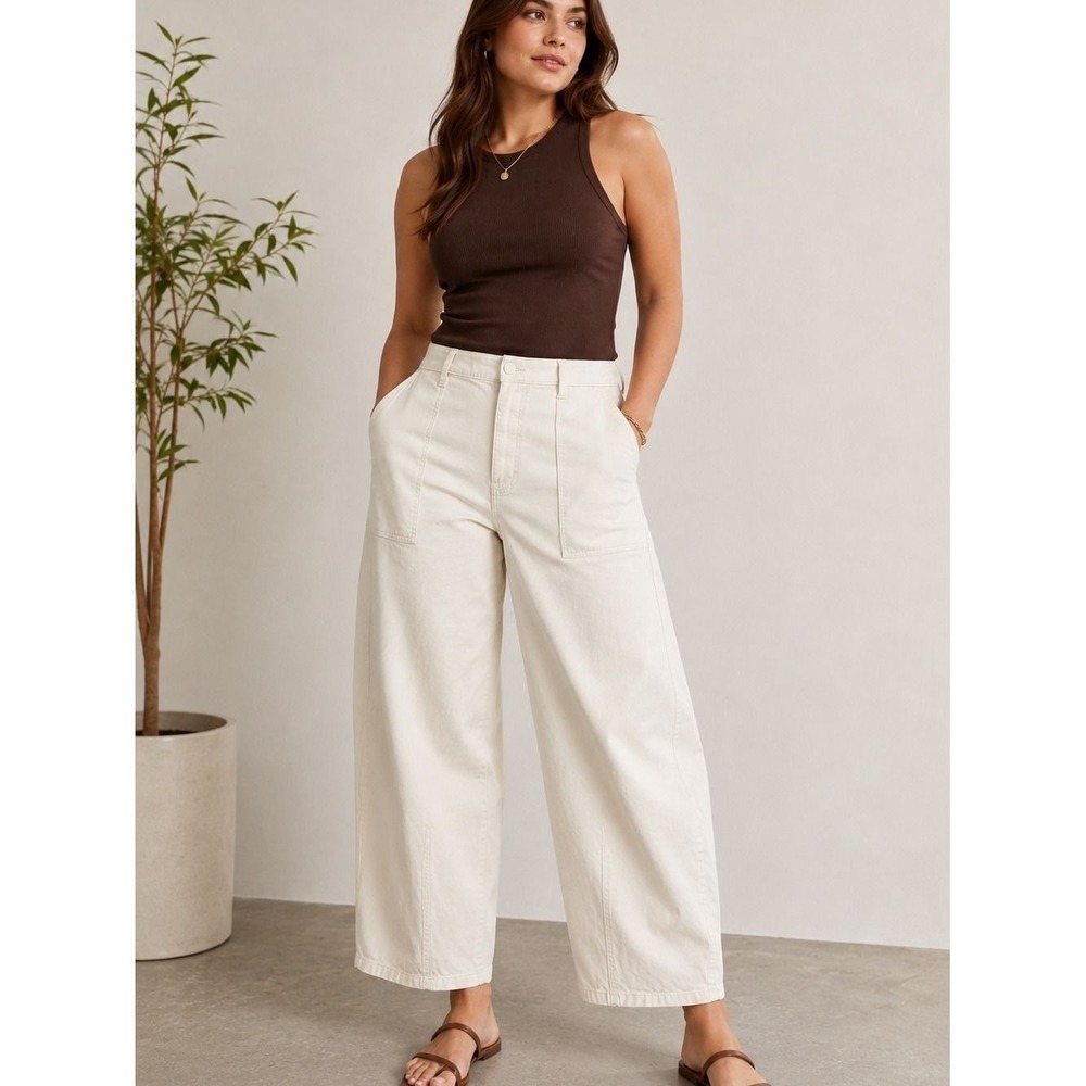 GAP Barrel Khaki Chino Pants Women's 14 Cream  Cotton Stretch Utility